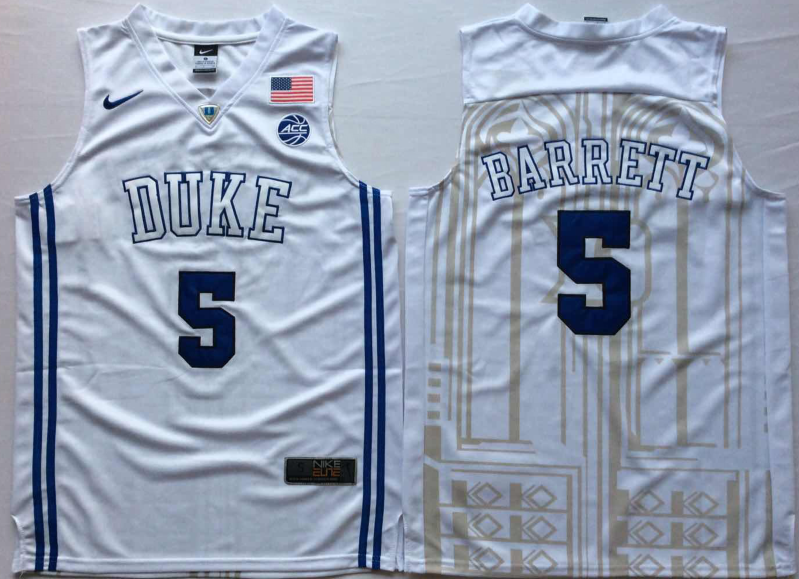 NCAA Men Duke Blue Devils White #5 BARRETT